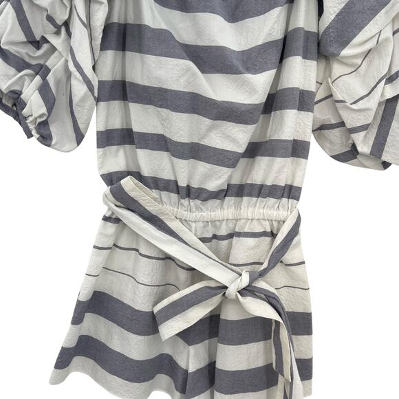 Alexis North Romper Striped Off the Shoulder Puff Sleeve White Gray Size Small - Picture 5 of 11